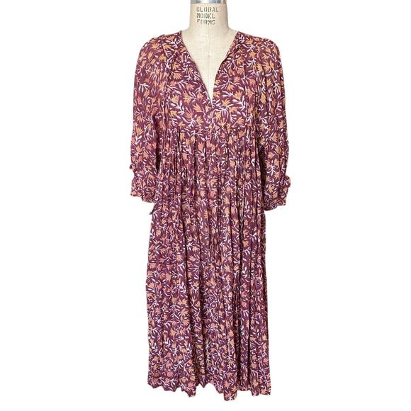 Daughters of India Kyra Cotton Midi Dress in Sumac Red & Gold Size Small - Picture 2 of 8